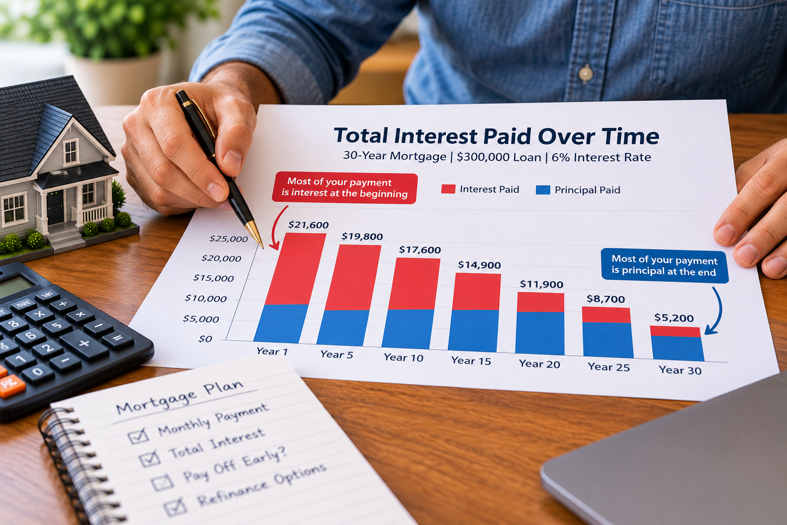 A chart comparing the total interest paid on a 15-year versus a 30-year mortgage
