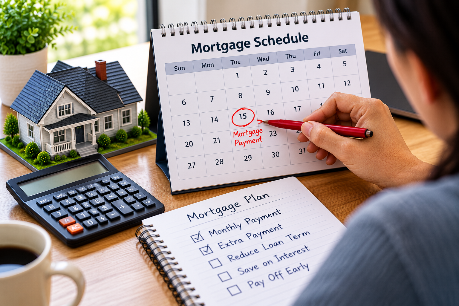 A calendar showing bi-weekly mortgage payment dates compared to monthly dates