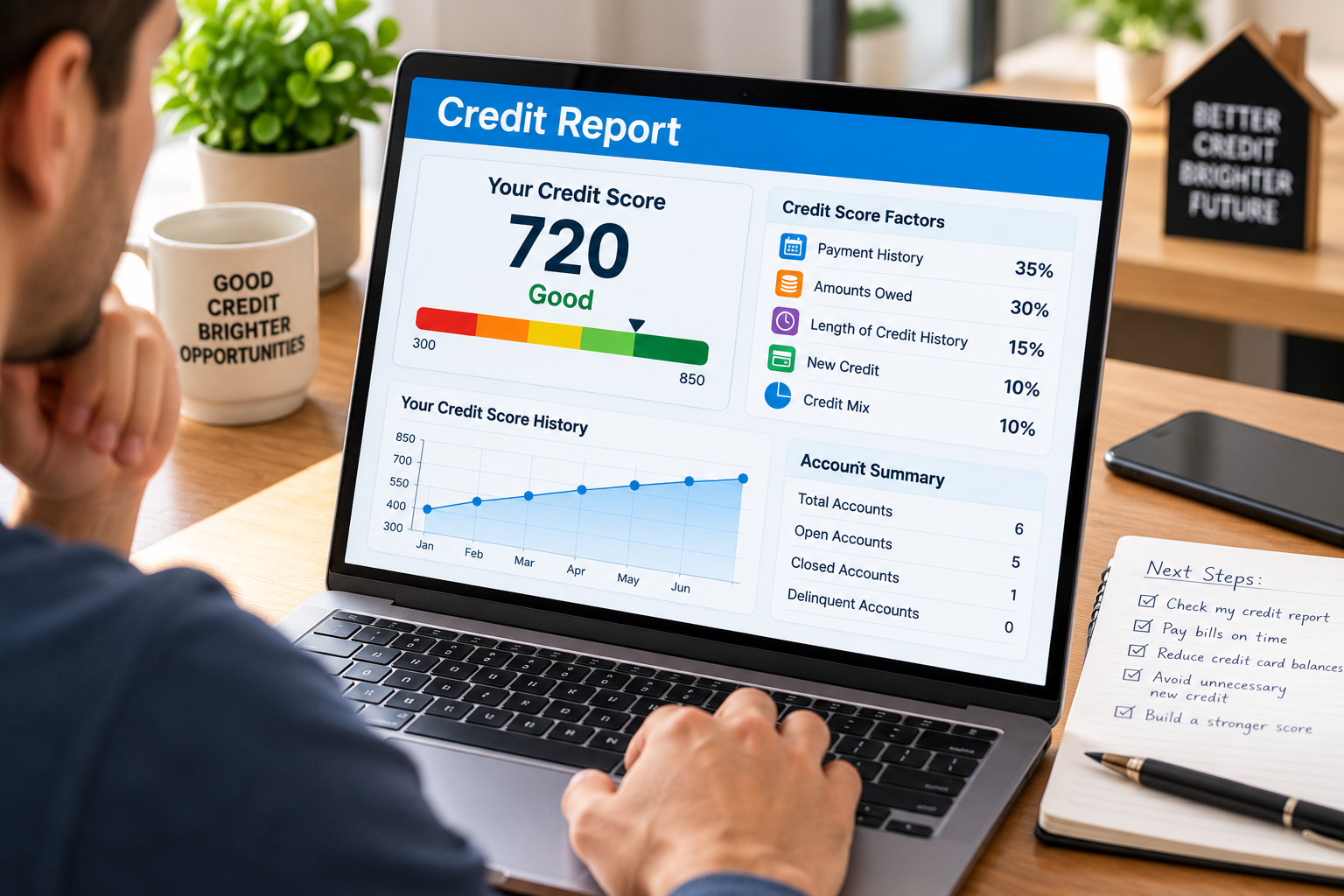 A person reviewing their credit report online to improve their score