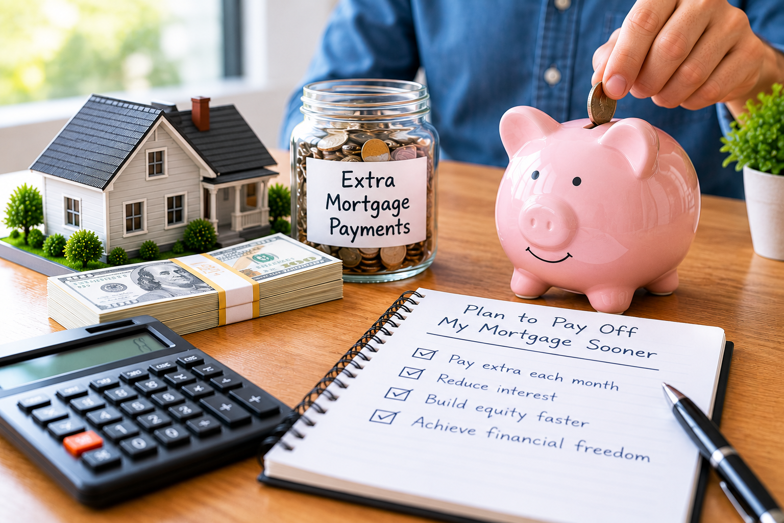 A person saving money in a jar labeled Down Payment