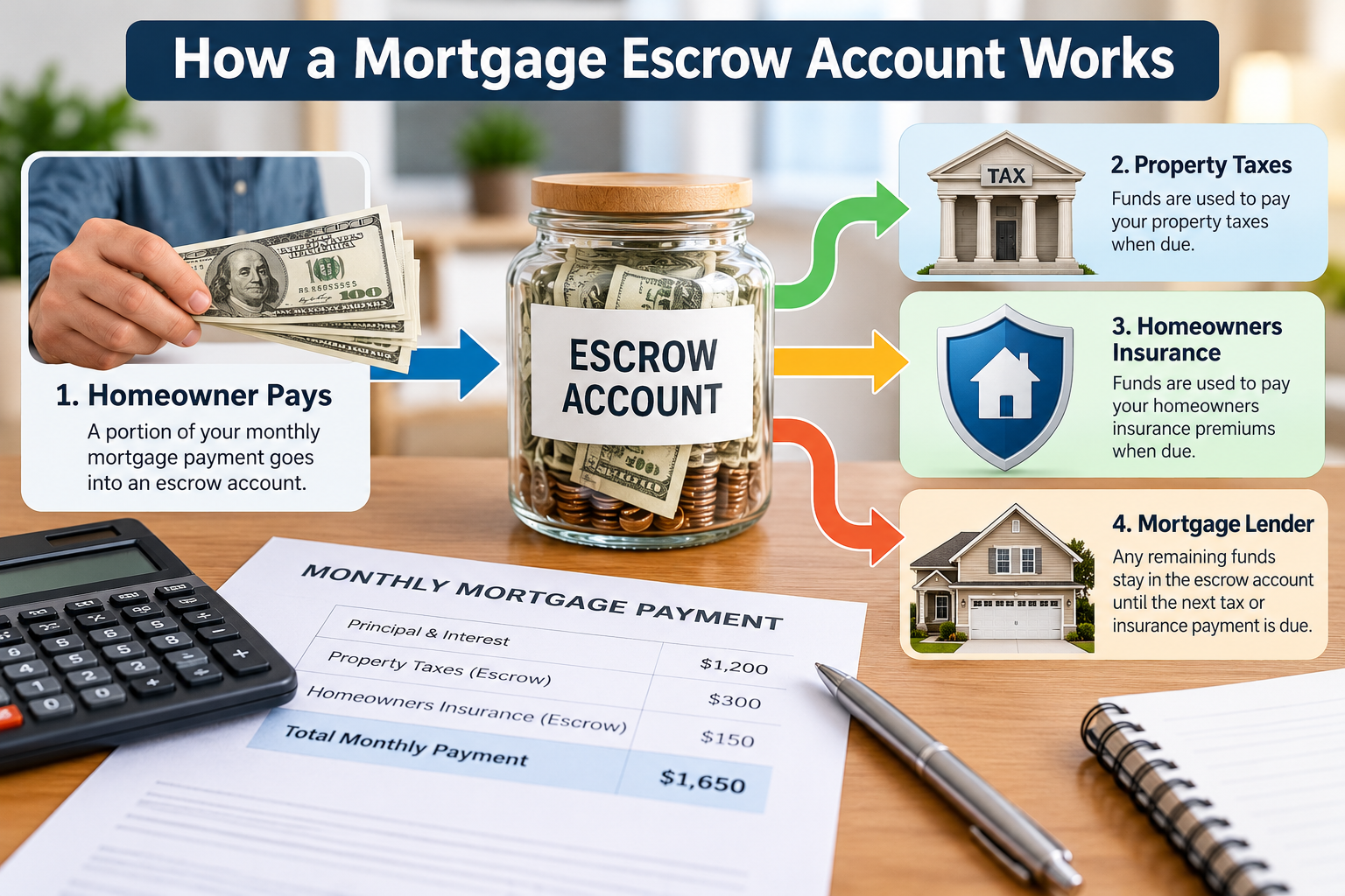 A chart breaking down a monthly mortgage payment into PITI components
