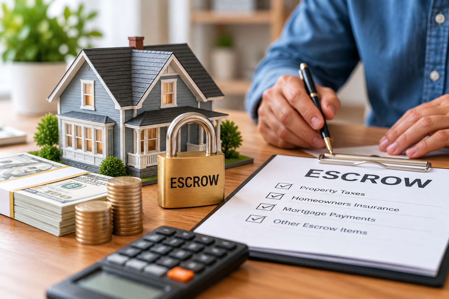A person reviewing a mortgage statement at a kitchen table