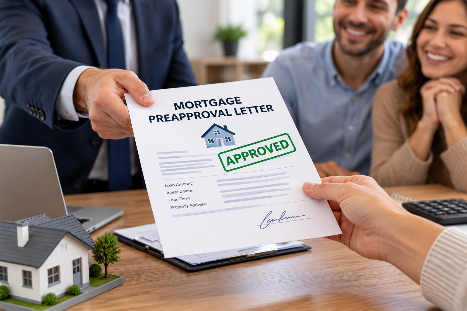 A buyer reviewing mortgage paperwork with an agent