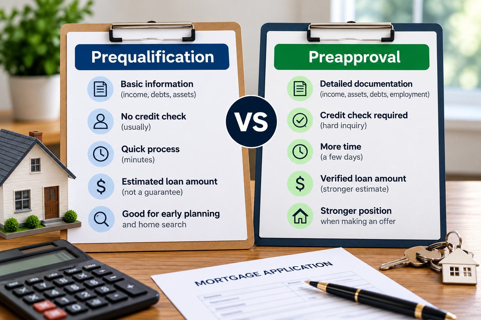 Two documents side-by-side comparing pre-qualification and pre-approval